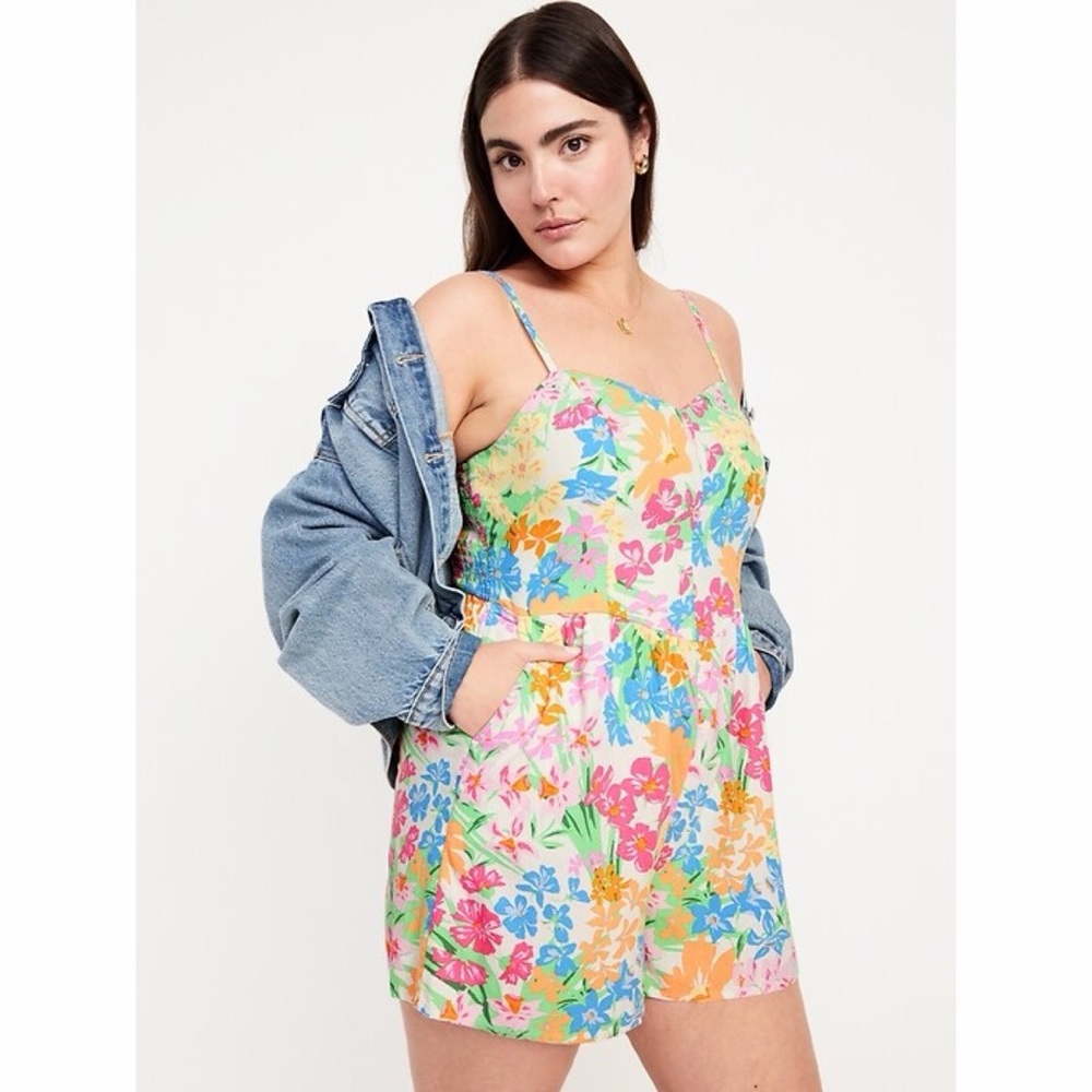 NWT Old Navy Fit and Flare Colorful Floral Linen Blend Romper